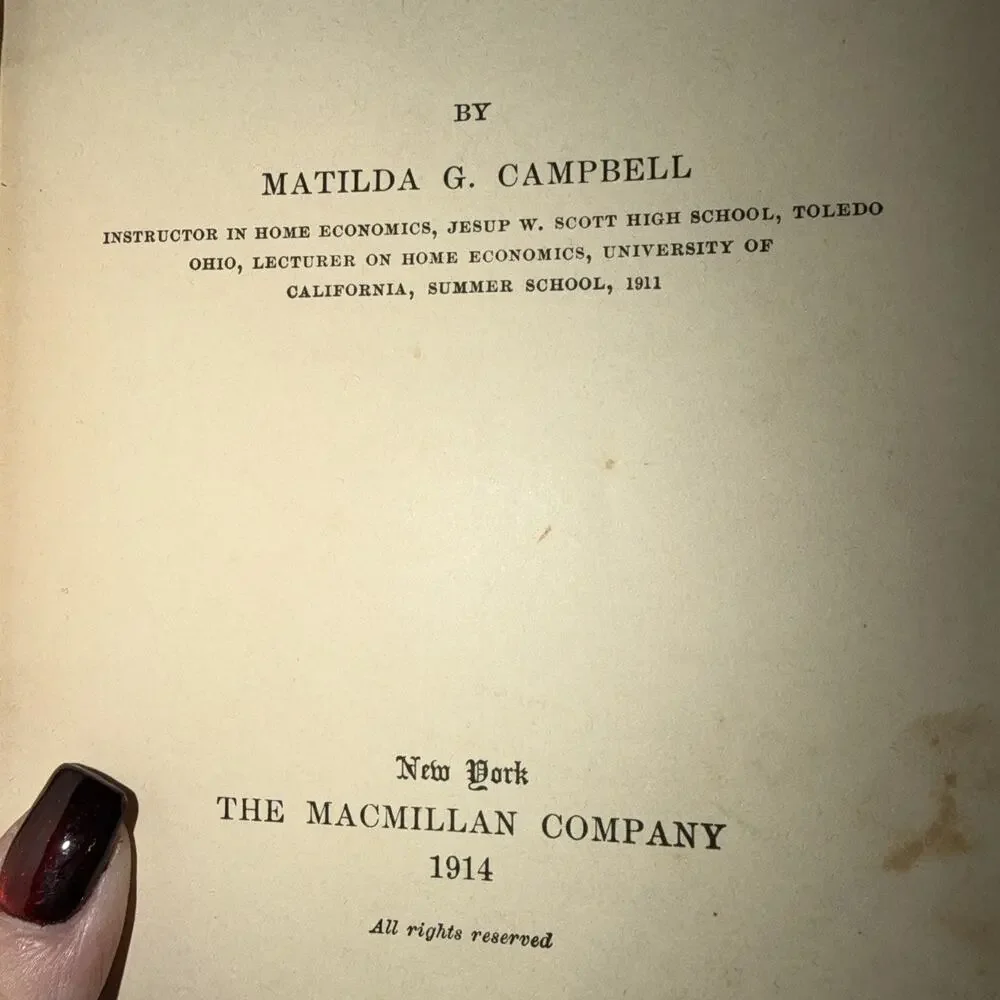 1914 Textbook of Domestic Science by‎ Matilda G Campbell Antique HC